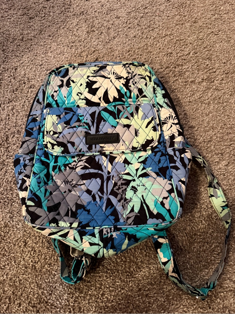 Vera Bradley Quilted Floral Mini Backpack in Teal, Aqua, Navy